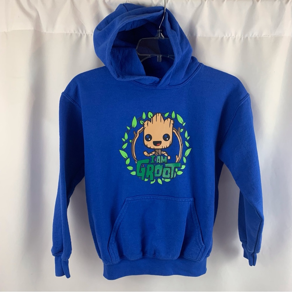 I Am Groot on Blue Gildan Heavy Blend Hoodie Marvel Shirt Big Kid Size: M (8)